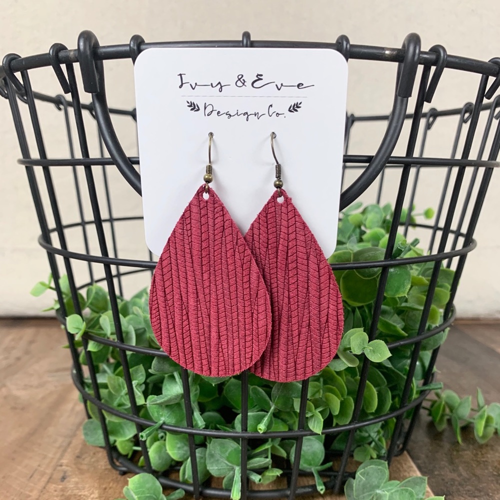 Genuine Leather Soft Wave Earrings in Cranberry